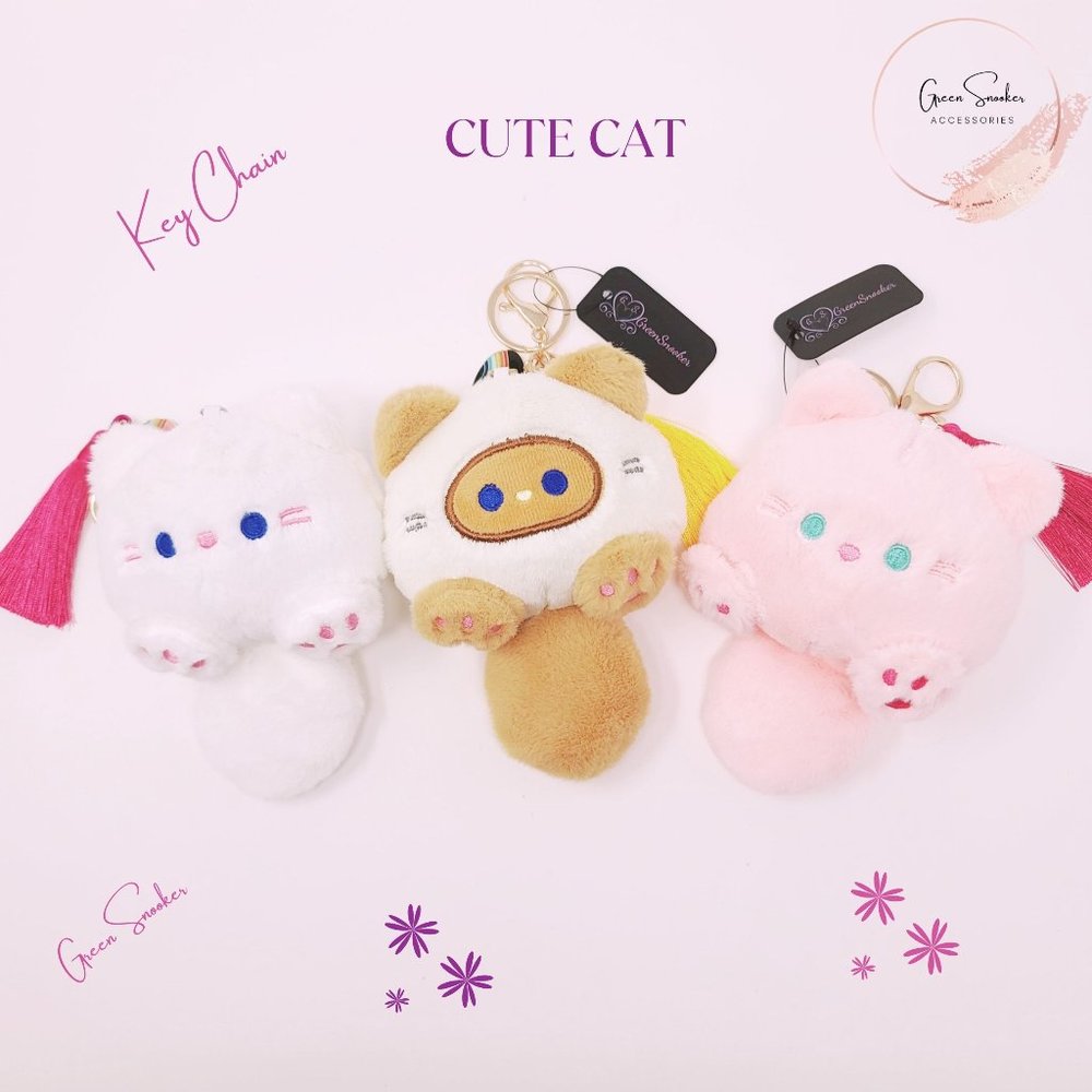 Greensnooker, Keychain, Cute Cat Plush, bag pendant, Set 3Pc